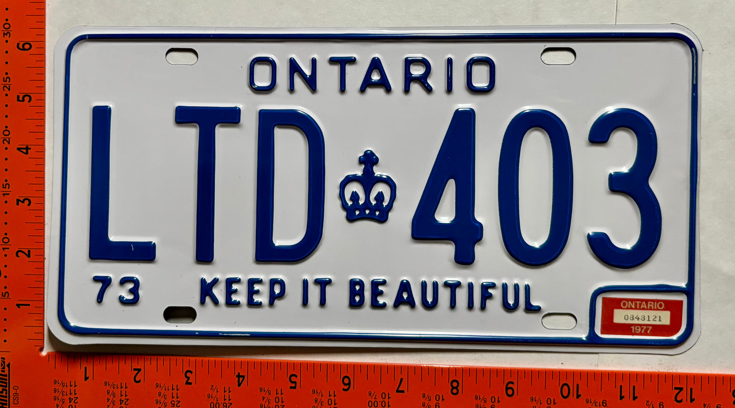 1977 Ontario #LTD 403 Passenger License Plate