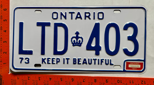 1977 Ontario #LTD 403 Passenger License Plate