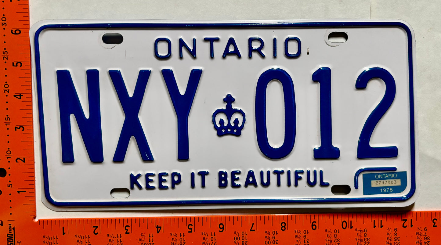 1978 Ontario #NXY 012 Passenger License Plate
