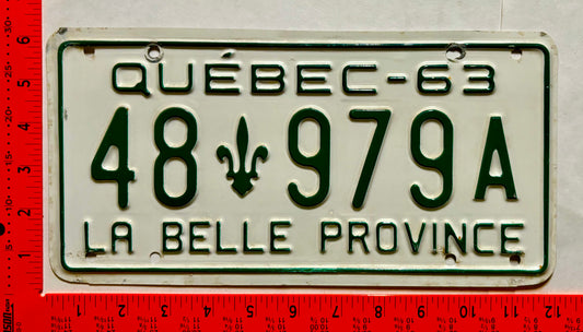 1963 Quebec #48 979A Passenger License Plate