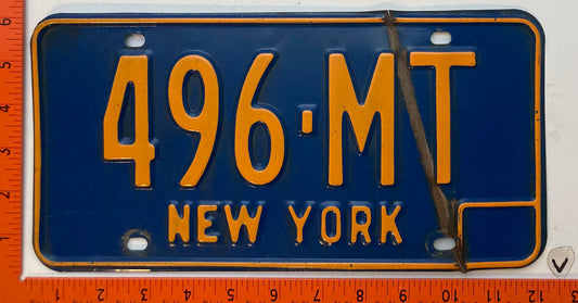 1966 base New York #496-MT Passenger License Plate