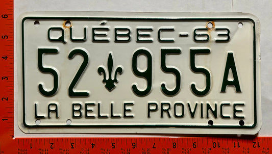 1963 Quebec #52 955A Passenger License Plate