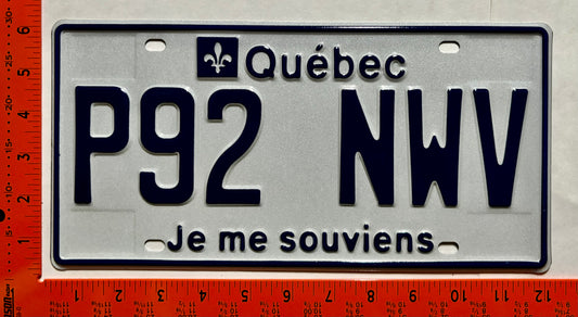 undated Quebec #P92 NWV Passenger License Plate