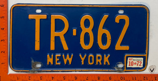 1972 New York #TR-862 Passenger License Plate