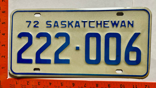 1972 Saskatchewan #222-306 Passenger License Plate