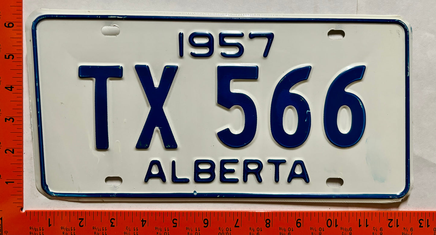 1957 Alberta #TX 566 Passenger License Plate
