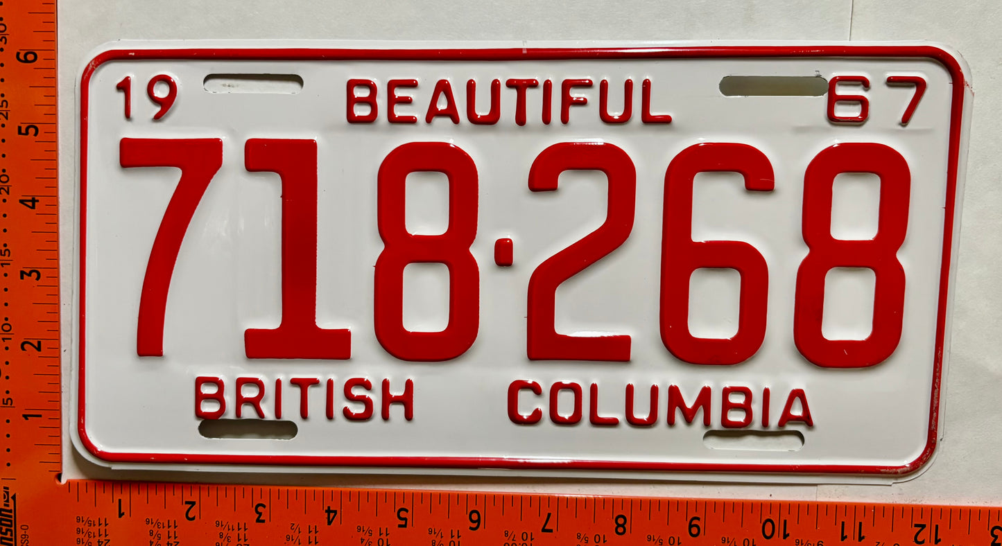 1967 British Columbia #718-268 Passenger License Plate