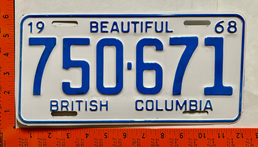 1968 British Columbia #750-671 Passenger License Plate