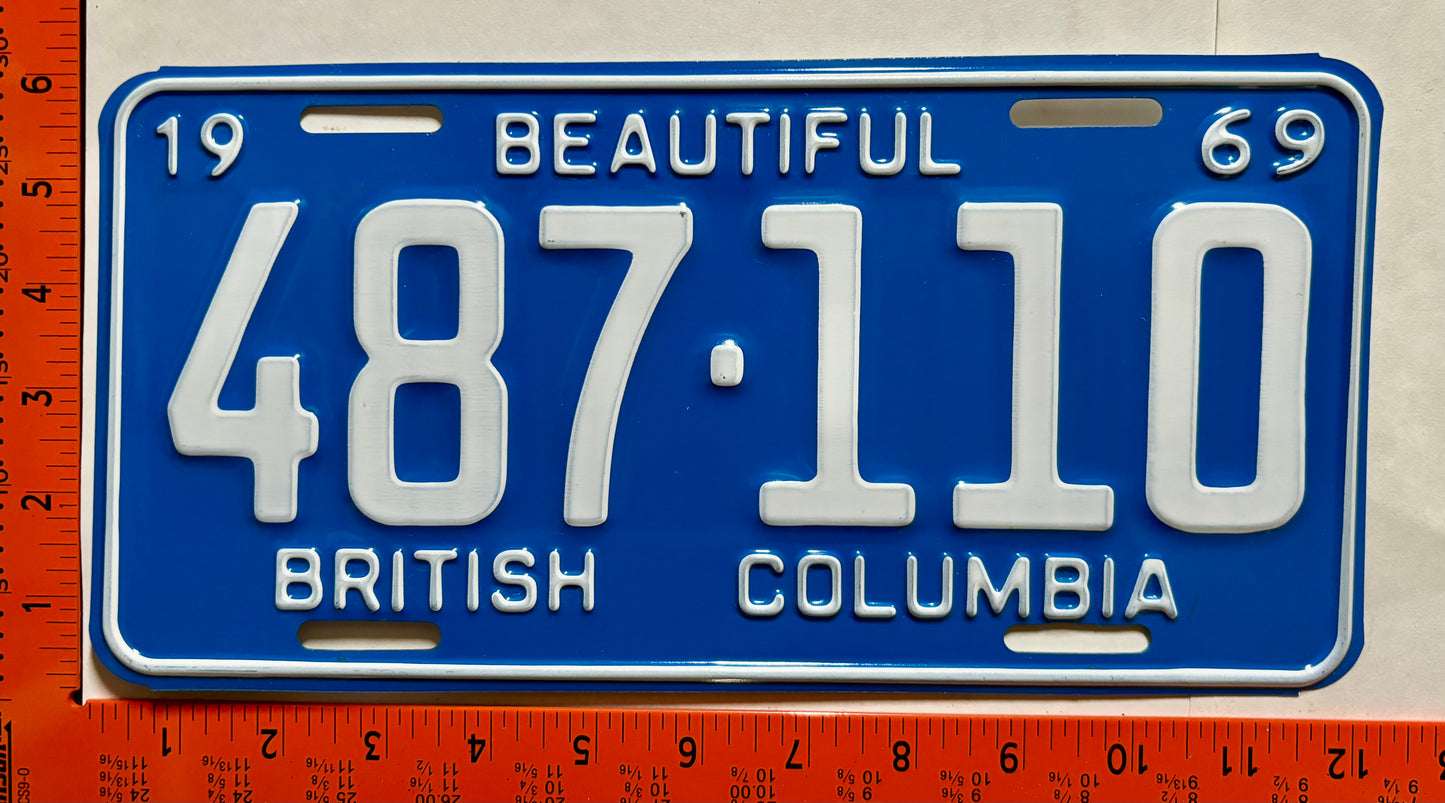 1969 British Columbia #487-110 Passenger License Plate