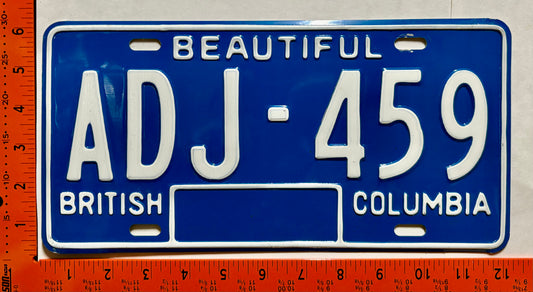 1979 British Columbia #ADJ-459 Passenger License Plate