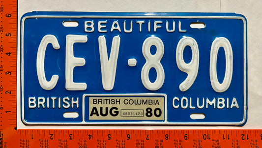 1980 British Columbia #CEV-890 Passenger License Plate