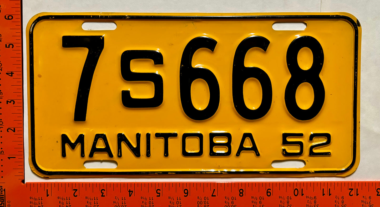 1952 Manitoba #7S668 Passenger License Plate