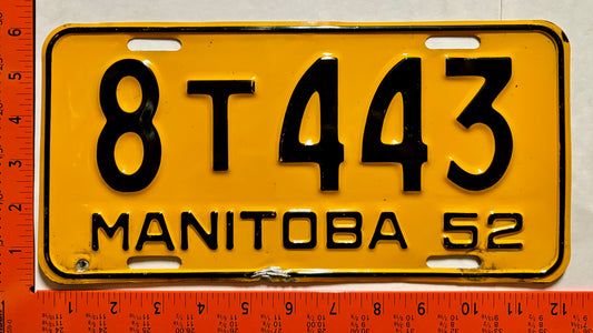 1952 Manitoba #8T443 Passenger License Plate