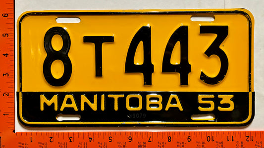 1953 Manitoba #8T443 Passenger License Plate