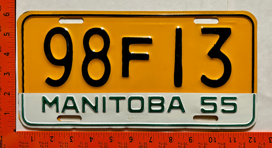 1955 Manitoba #98F13 Passenger License Plate