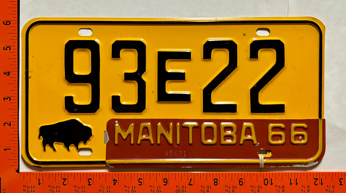 1966 Manitoba #93E22 Passenger License Plate