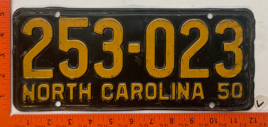 1950 North Carolina #253-023 Passenger License Plate
