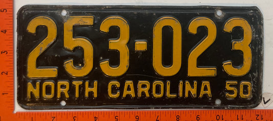 1950 North Carolina #253-023 Passenger License Plate