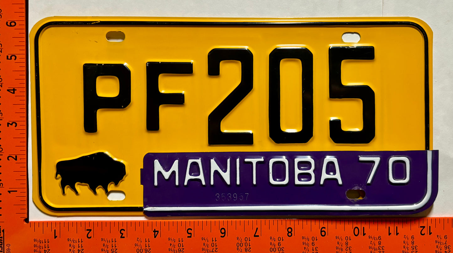 1970 Manitoba #PF205 Passenger License Plate
