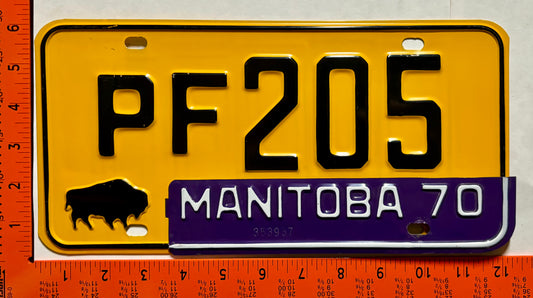 1970 Manitoba #PF205 Passenger License Plate