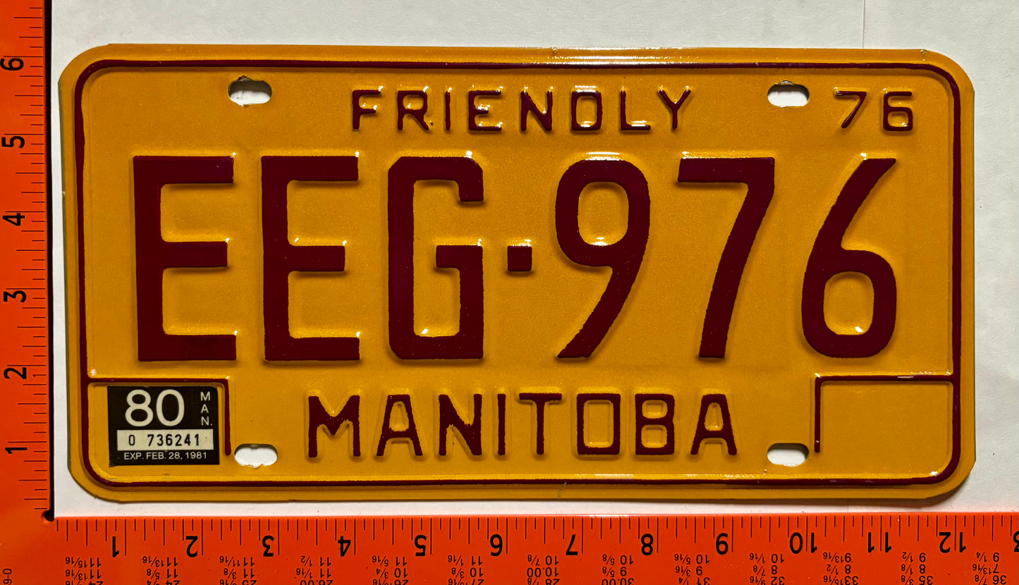 1980 Manitoba #EEG-976 Passenger License Plate