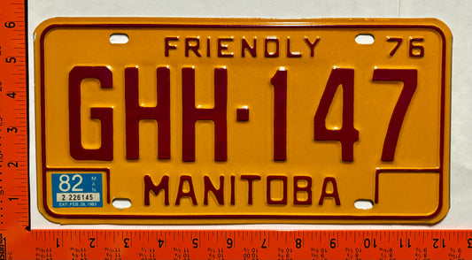1982 Manitoba #GHH-147 Passenger License Plate