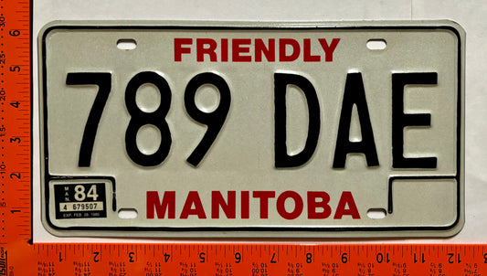 1984 Manitoba #789 DAE Passenger License Plate