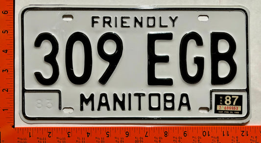 1987 Manitoba #309 EGB Passenger License Plate