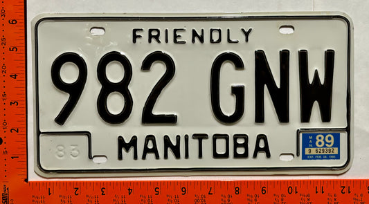 1989 Manitoba #982 GNW Passenger License Plate