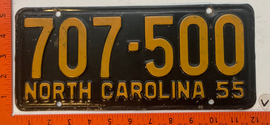 1955 North Carolina #707-500 Passenger License Plate