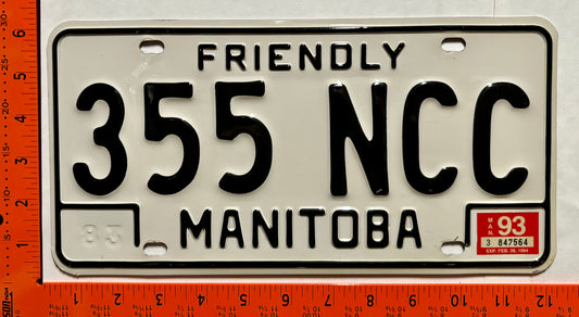 1993 Manitoba #355 NCC Passenger License Plate