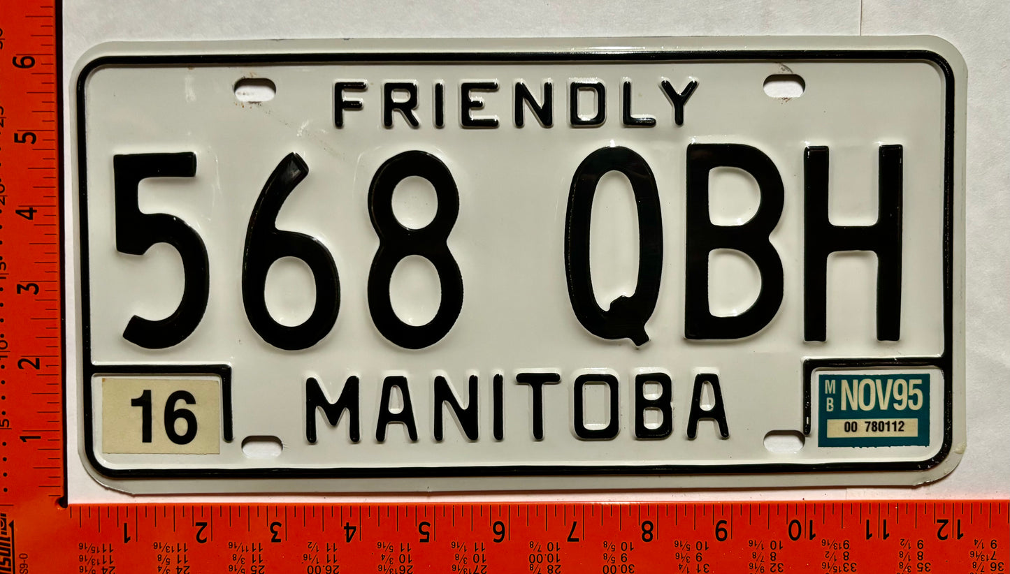 1995 Manitoba #568 QBH Passenger License Plate