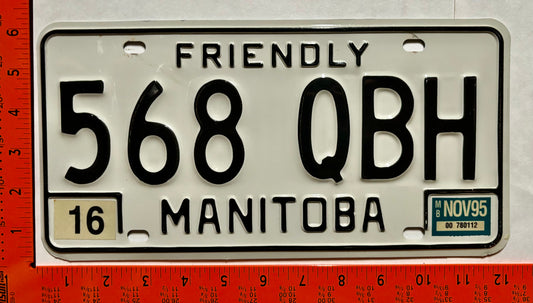 1995 Manitoba #568 QBH Passenger License Plate