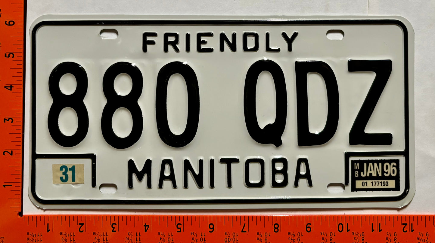 1996 Manitoba #880 QDZ Passenger License Plate