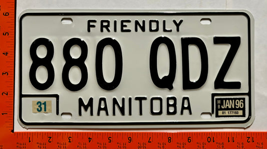 1996 Manitoba #880 QDZ Passenger License Plate