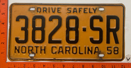 1958 North Carolina #3828-SR Truck License Plate