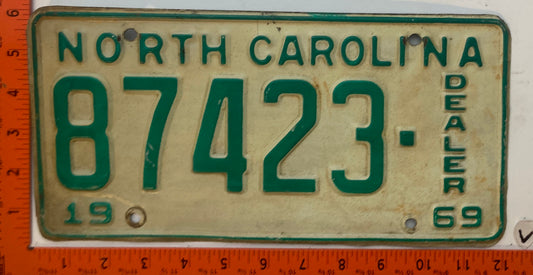 1969 North Carolina #87423 Dealer License Plate