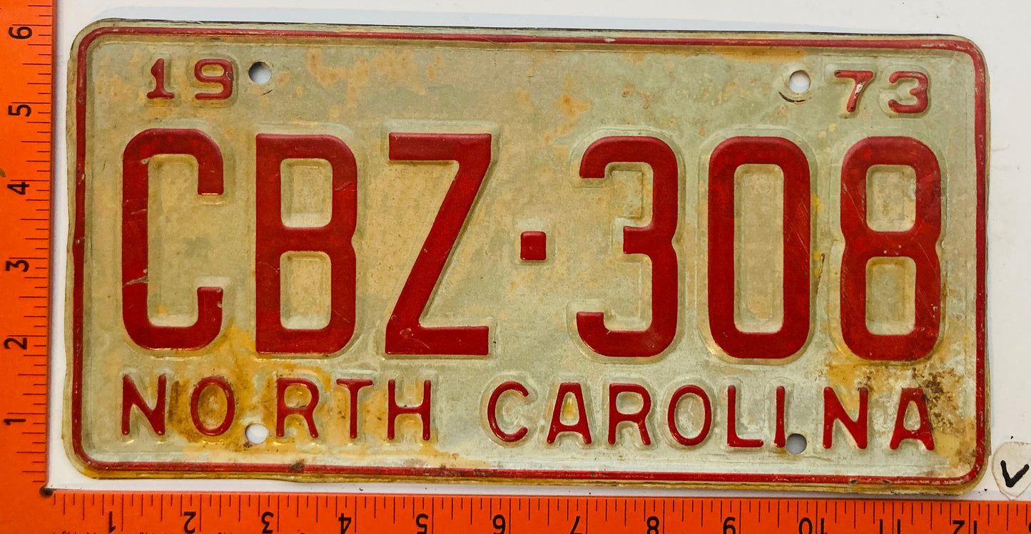 1973 North Carolina #CBZ-308 Passenger License Plate
