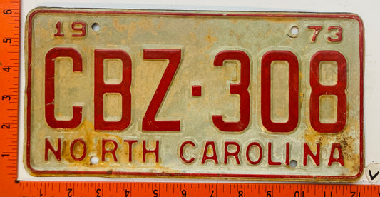 1973 North Carolina #CBZ-308 Passenger License Plate