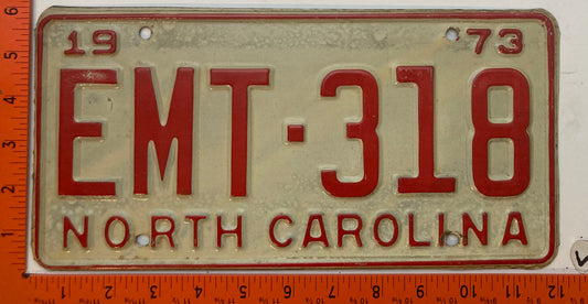 1973 North Carolina #EMT-318 Passenger License Plate