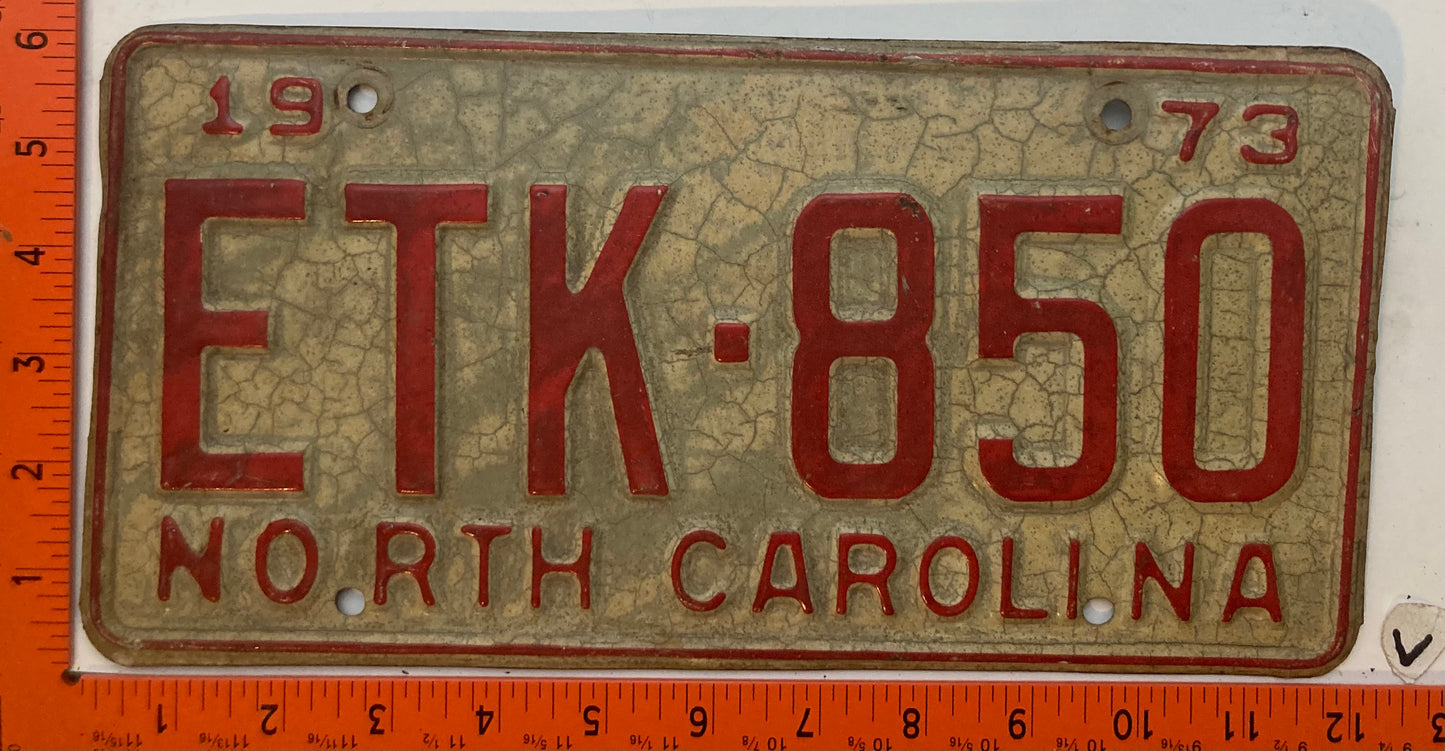 1973 North Carolina #ETK-850 Passenger License Plate