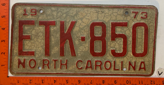 1973 North Carolina #ETK-850 Passenger License Plate