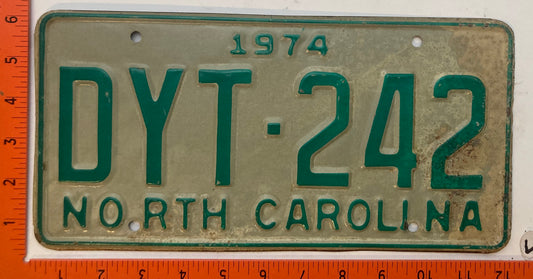 1974 North Carolina #DYT-242 Passenger License Plate