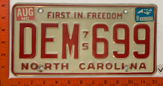 1981 North Carolina #DEM 699 Passenger License Plate