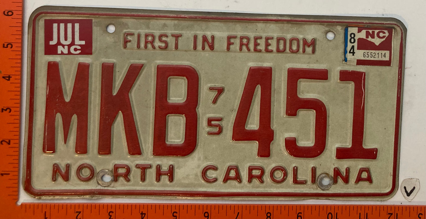 1984 North Carolina #MKB 451 Passenger License Plate