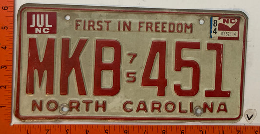 1984 North Carolina #MKB 451 Passenger License Plate