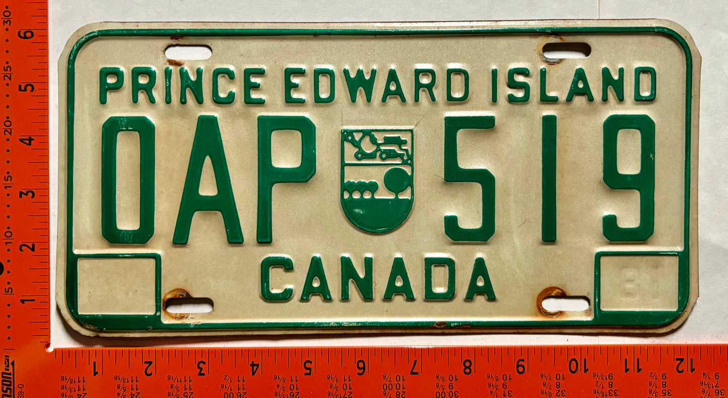 1981 Prince Edward Island #OAP 519 Passenger License Plate