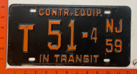 1959 New Jersey #T 51-4 Construction Equipment License Plate