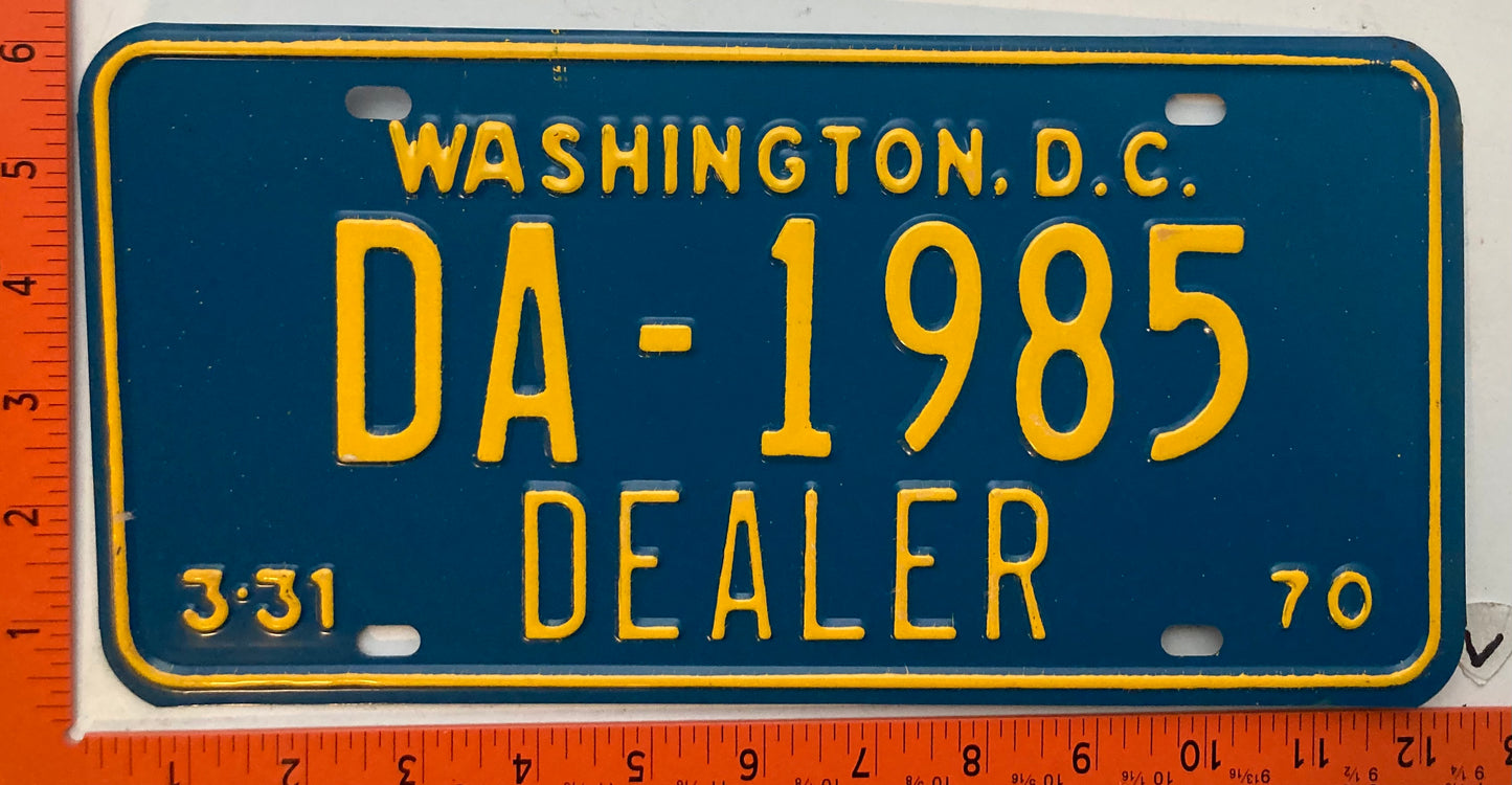 1970 Washington, DC #DA-1985 Dealer License Plate