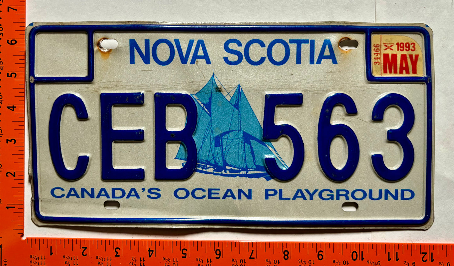 1993 Nova Scotia #CEB 563 Passenger License Plate